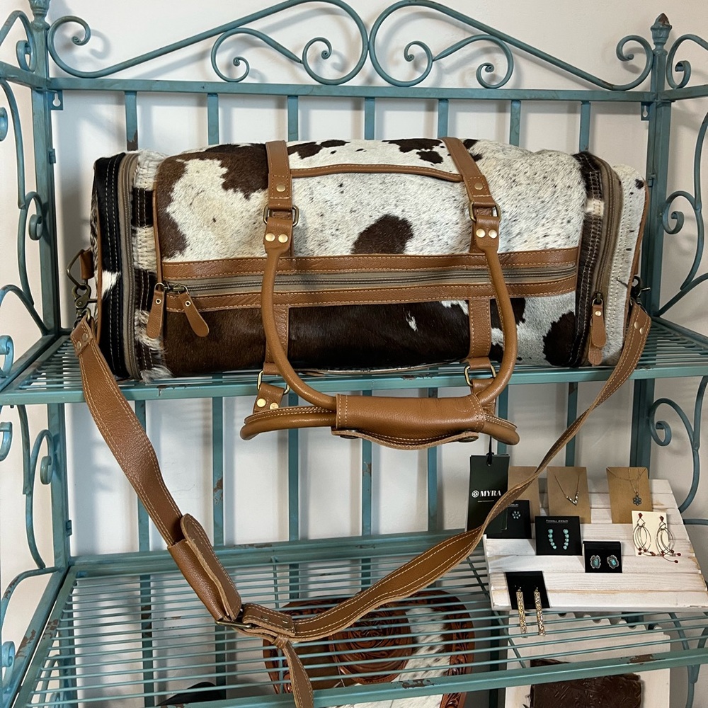 🔥New Myra Bag genuine Leather cowhide hair-on duffle bag travel unisex - Picture 10 of 15